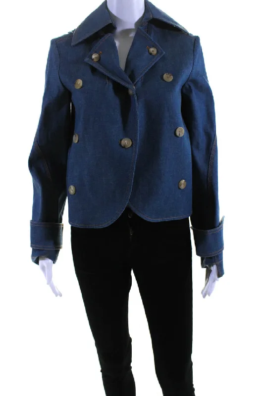 Lanvin Womens Double Breasted Unlined Denim Blazer Jacket Cloud Blue