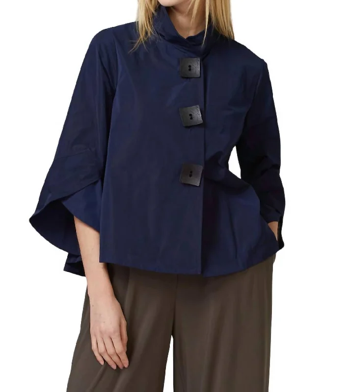 Mandarin Collar Jacket In Midnight Blue