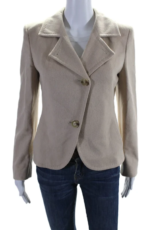 Max Mara Womens Three Button Notched Lapel Blazer Jacket Brown Camel