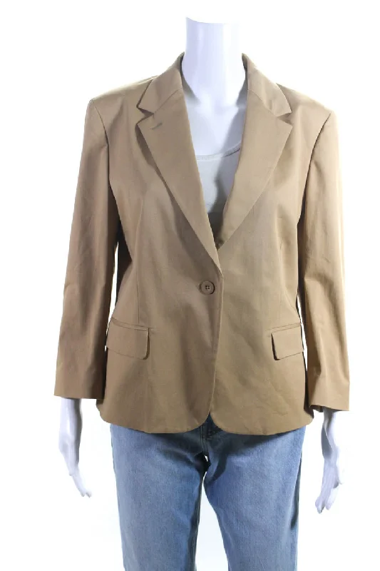 QL2 Womens Beata Notched Collar One Button Khaki Blazer Jacket Beige