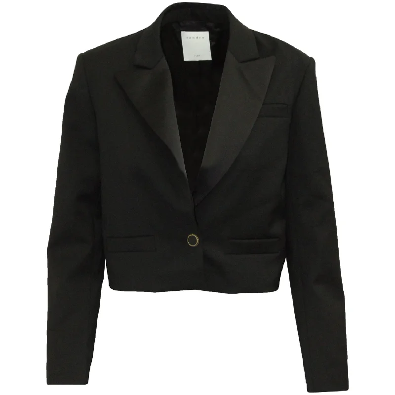 Sandro Cropped Blazer in Black Polyester