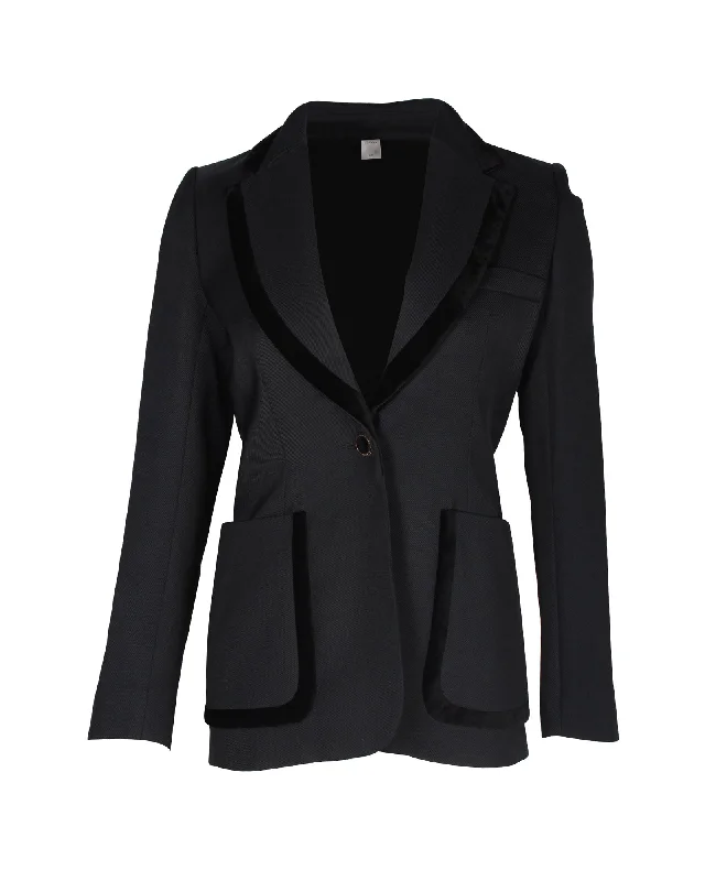 Sandro Elna Single-Breasted Blazer in Black Wool