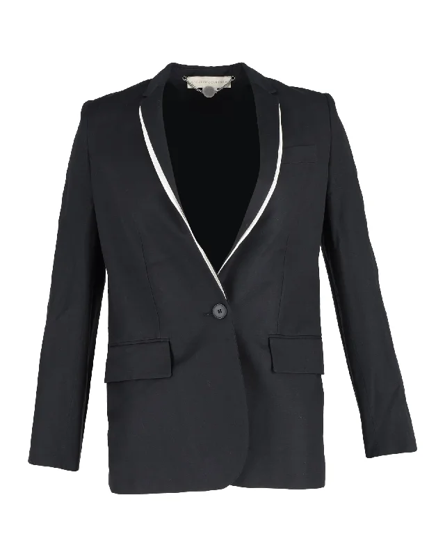 Stella McCartney Contrast Trim Blazer in Black Wool