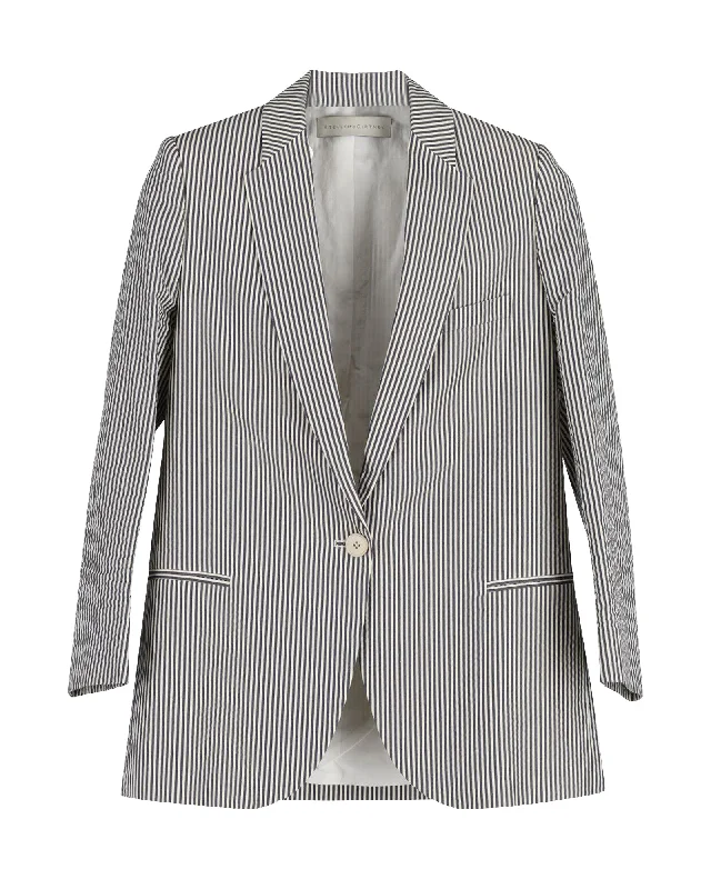 Stella Mccartney Striped Single-Breasted Blazer in Black Print Seersucker Cotton