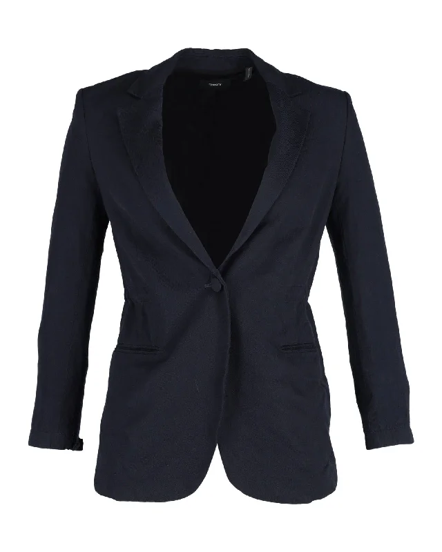 Theory Elasticated Waist Blazer in Navy Blue Triacetate