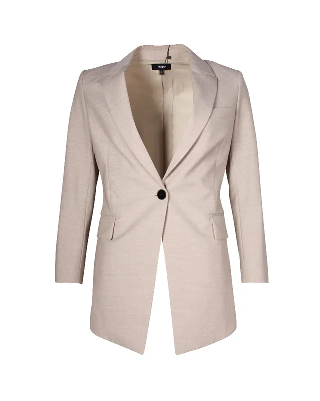 Theory Etiennette Melange Single Breasted Blazer in Beige Wool