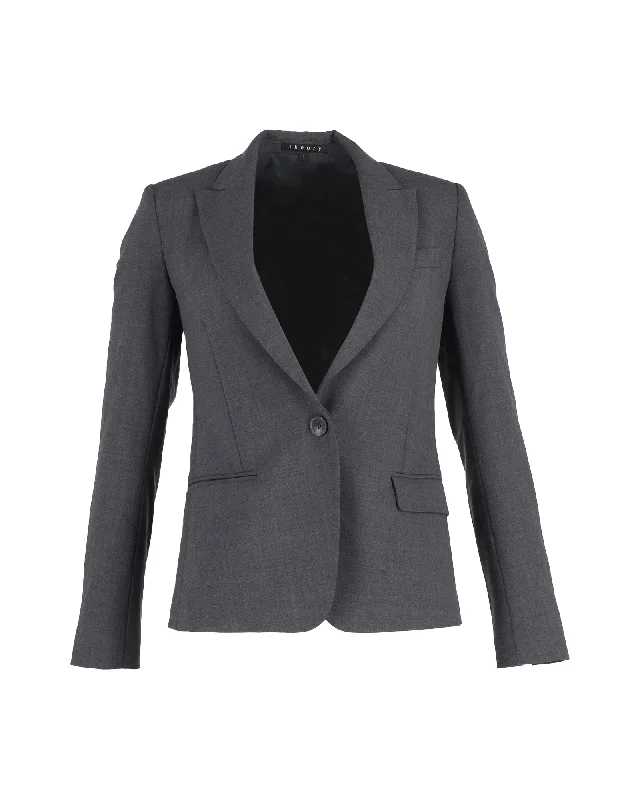 Theory Single-Breasted Blazer in Grey Cotton