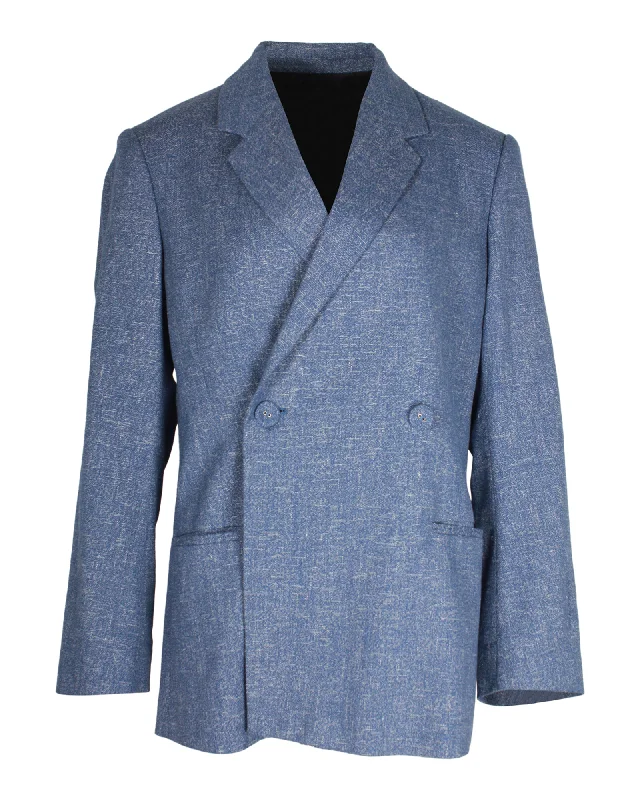 Totême Loreo Oversized Double-Breasted Mélange Blazer In Blue Cotton