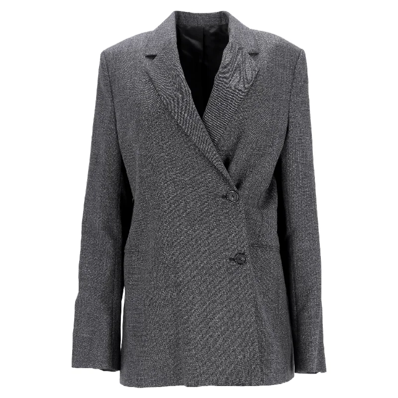 Totême Off-Center Wrap Single-Breasted Blazer in Grey Polyester