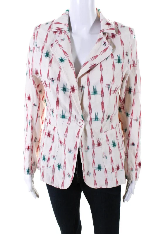 V.De.Vinster Womens Ganesh Woven Abstract Blazer Jacket Red White Green Small